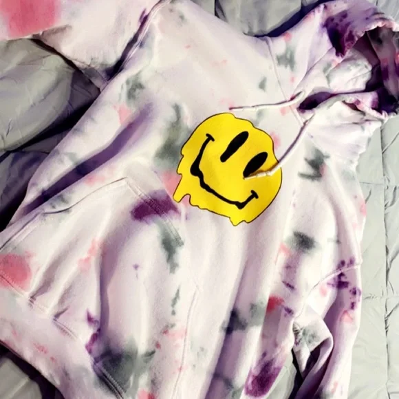 Tie dye smiley face hoodie hotsell